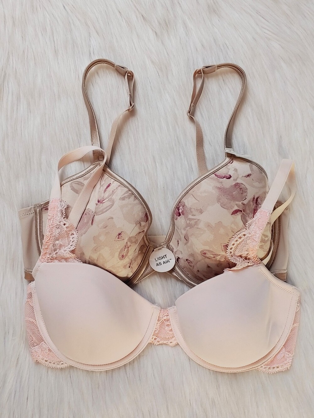 Marks & Spencer Watercolor Print & Natori Demi Lace Pink Floral Bras, 32D (~34C)
